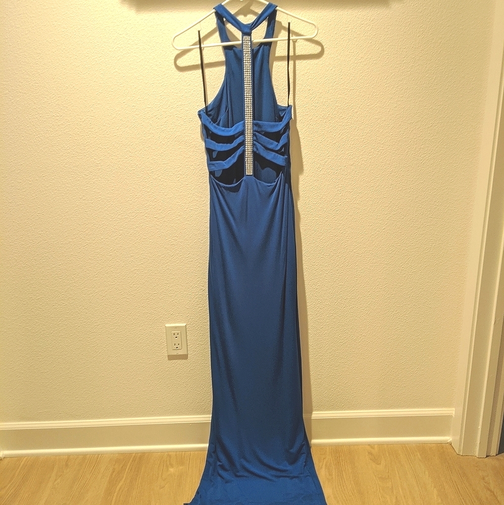 Sequined-Back Halter Gown